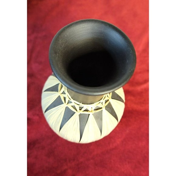 Austrian Matte Black Gmunder Keramick Vase Raffia  Wrapped CT332 - Picture 2 of 6